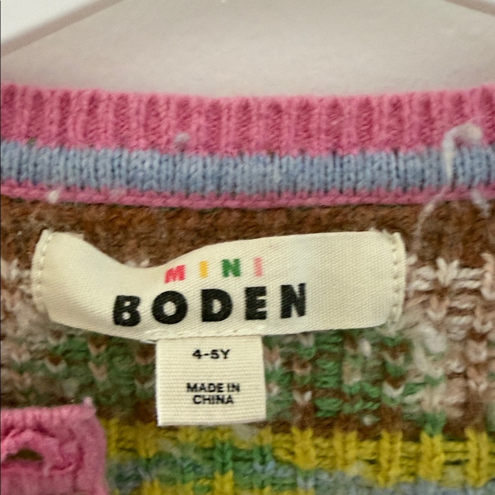 Boden Girls Multi-Color Patterned Knit Cardigan with Pink Trim - Picture 2 of 5
